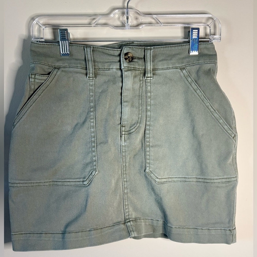 Faherty XSmall Fatigue‎ Green Utility Mini Skirt Organic Cotton Pockets Womens